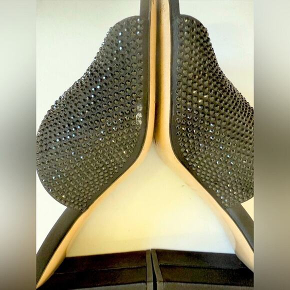 Miu Miu black Satin Leather Crystal embellished high heel slip on mules EU 40 - Picture 6 of 10